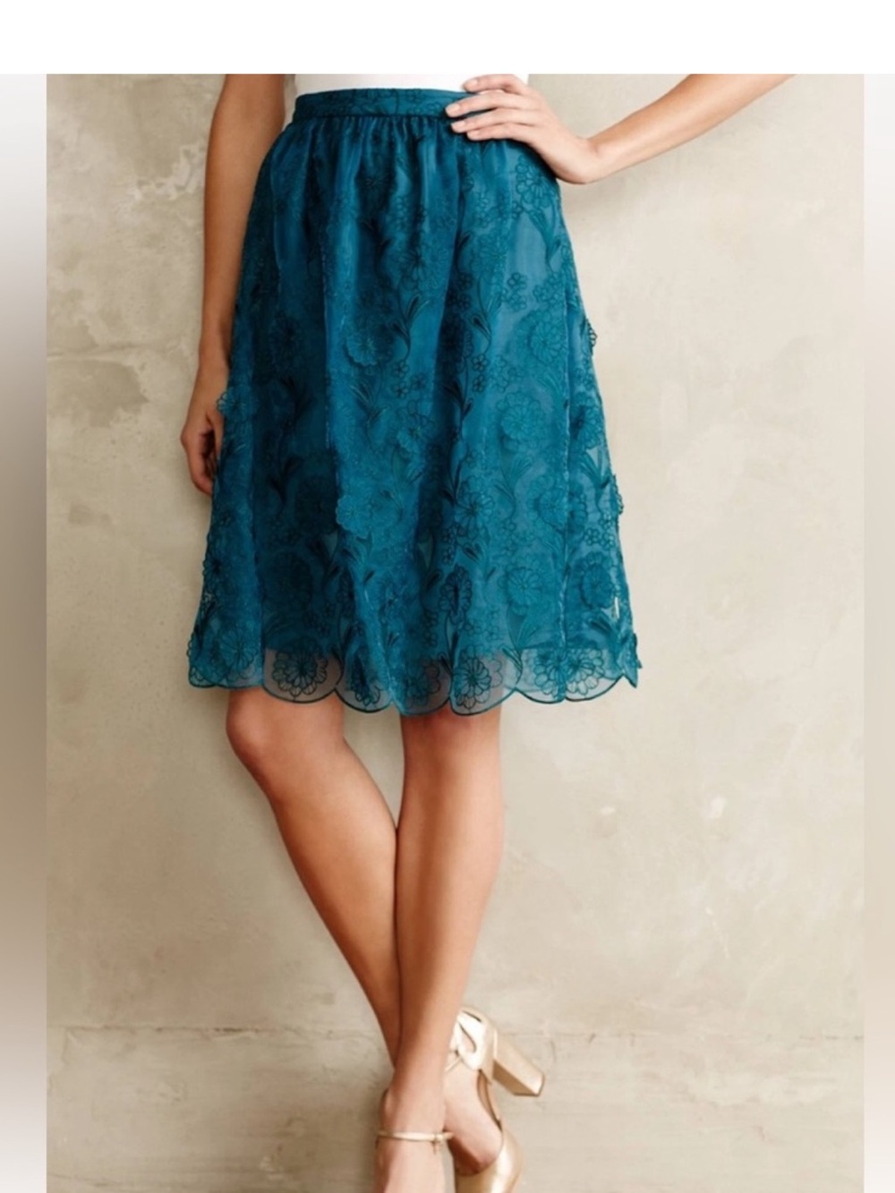 Yoana Baraschi Teal 3D Flower Lace Skirt 6